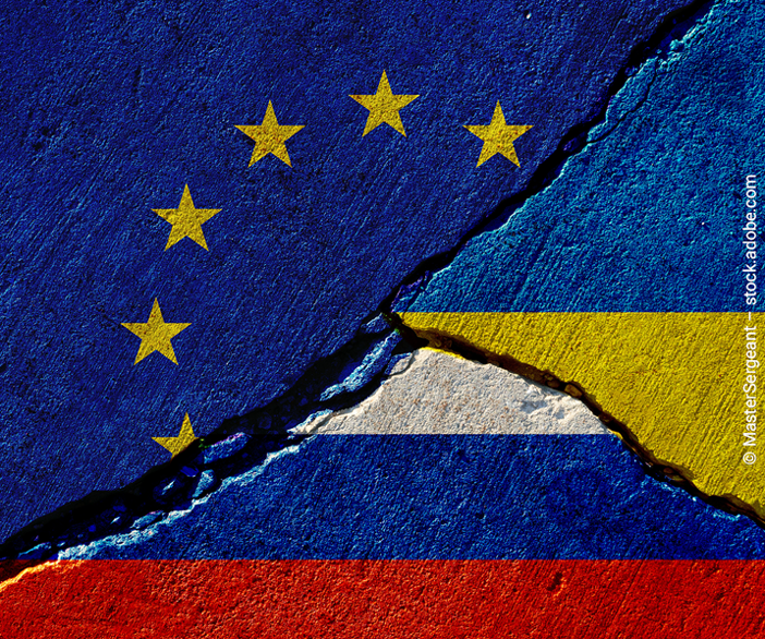 Länderflaggen von EU, Ukraine und Russland 